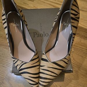 Paolo Zebra Print Tan and Black Heels